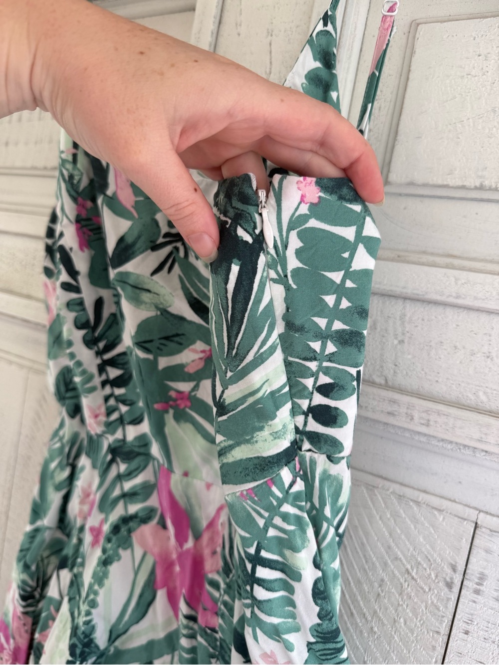 Old Navy Green and Pink Tropical Print Midi Dress - Picture 2 of 4